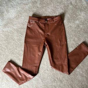 Brandy color faux leather leggings  back pockets functional
